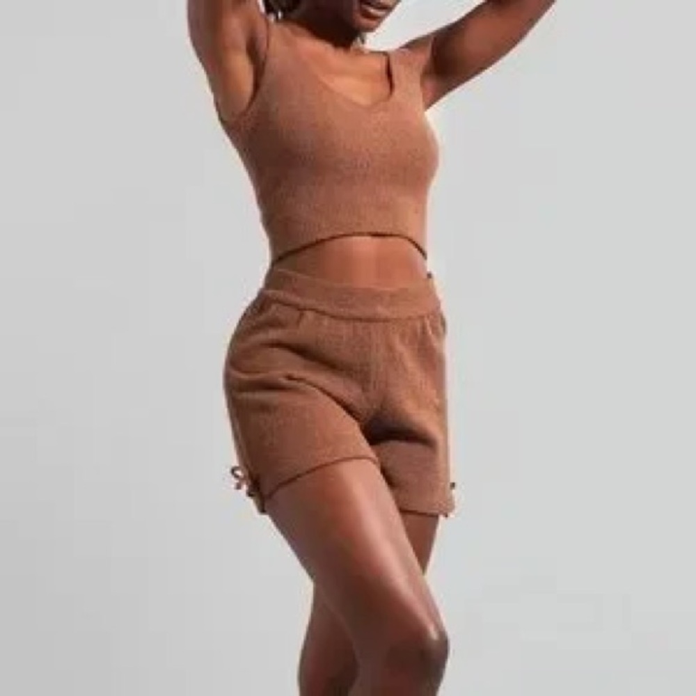 BuffBunny High Waist Knit Shorts AND tank in Brown—- SET